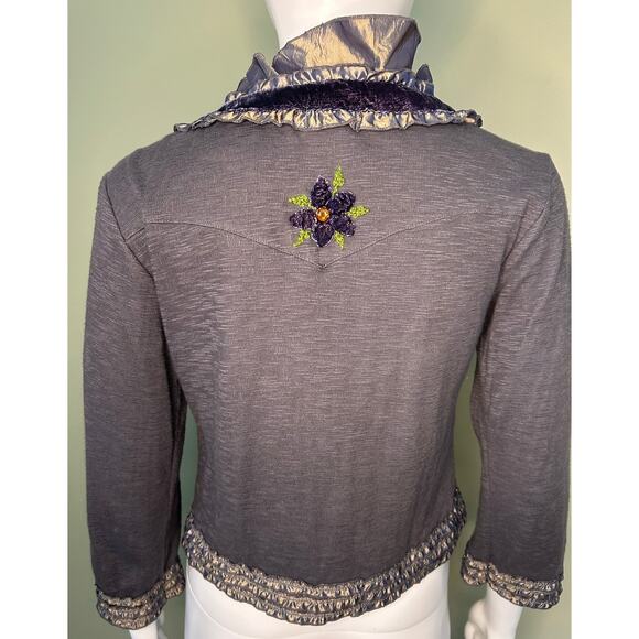 Cordelia Cardigan Sweater Purple Ruffly Embroidery Whimsigoth Artsy Womens M - Picture 8 of 11